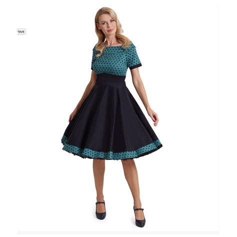 Darlene 50s Style Swing Dress In Green And Black Polka Dots