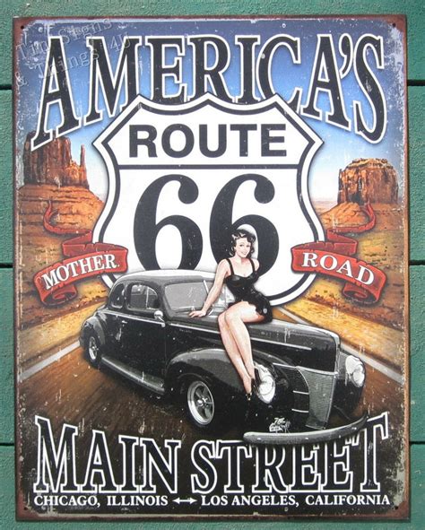Route 66 home design offers rustic, unique home decor featuring farmhouse finds, antiques, metal and. Route 66 America's Main Street Pinup TIN SIGN vintage ...