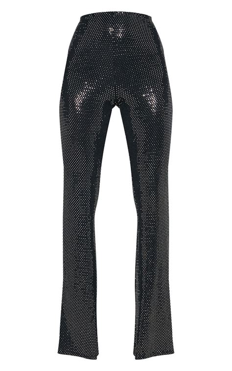 Black Glitter Sequin Wide Leg Pant Prettylittlething Usa
