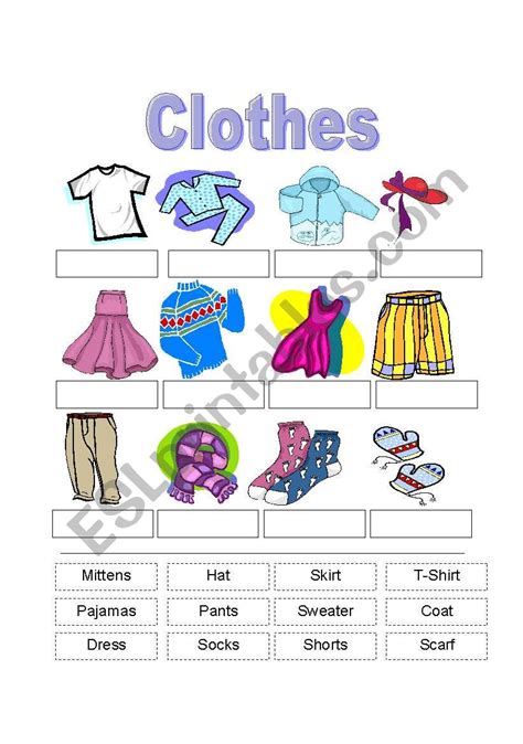 English Worksheets Clothes Cut And Paste