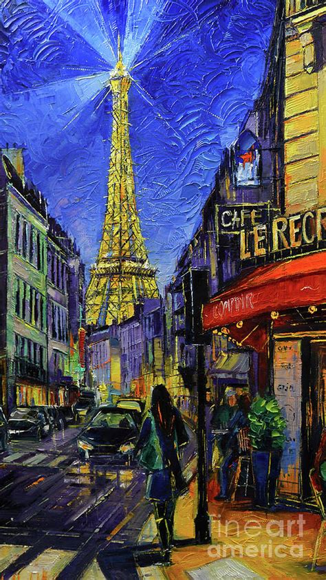 Paris Cityscape Eiffel Tower By Night Painting By Mona Edulesco Pixels