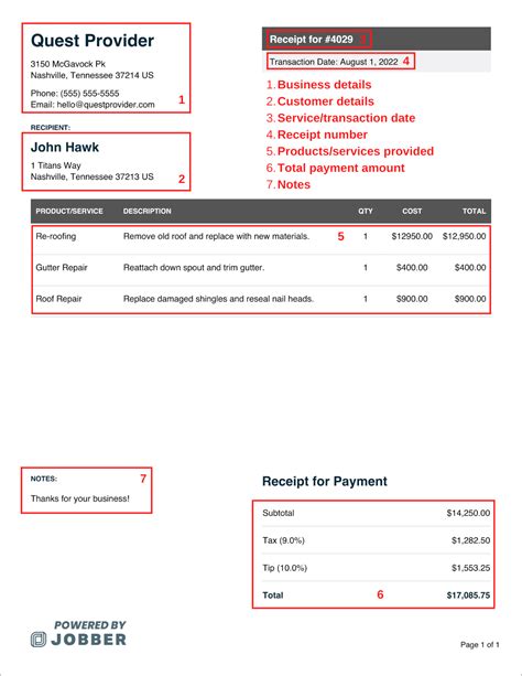 Free Roofing Receipt Template Edit And Download Jobber
