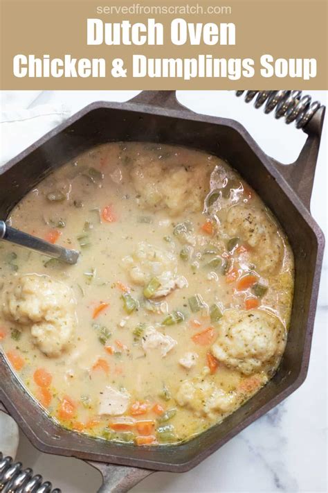 Dutch Oven Chicken And Dumplings Soup Served From Scratch