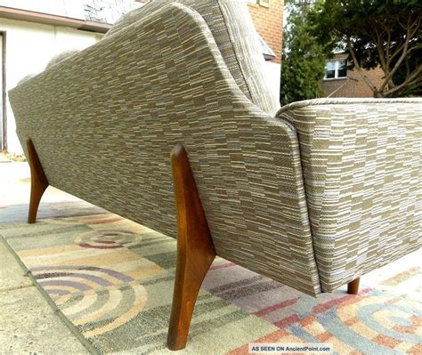 Mid Century Upholstery Fabric Sofa Walnut Wood