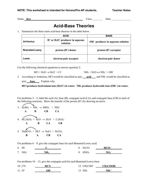Identify whether the substance is an acid or a base and indicate what colour the ph indicator will turn. 35 Acids And Bases In Solution Worksheet Answers - Worksheet Resource Plans