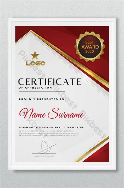 creative red  gold award certificate design ai   pikbest