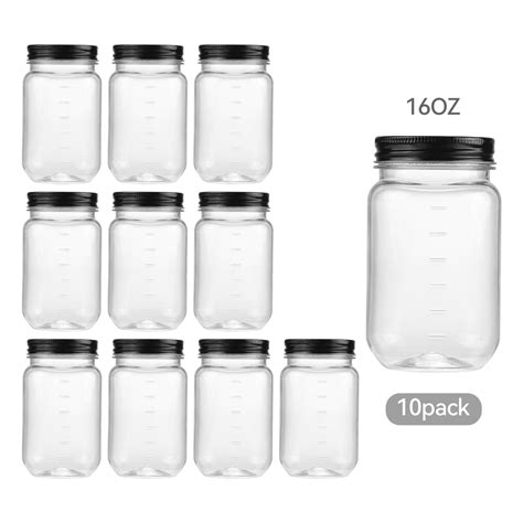 Novelinks 16 Ounce Plastic Jars With Lids Food Storage Containers 10 Pack Airtight Containers