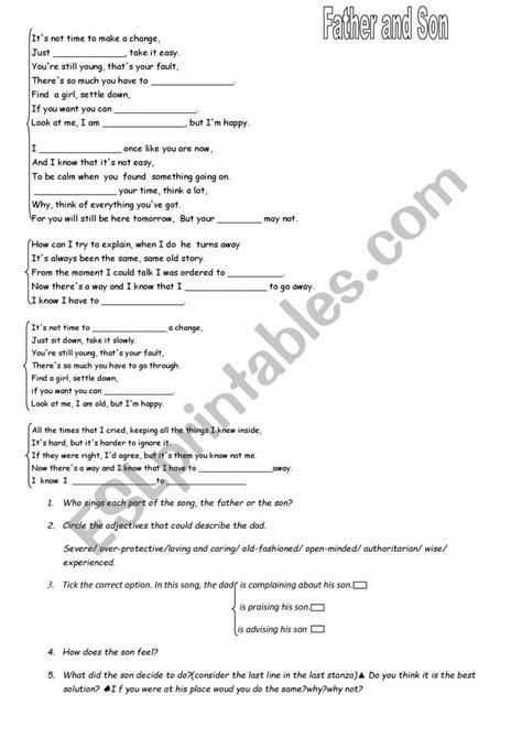 Father And Son Esl Worksheet By Hanen Trabelsi