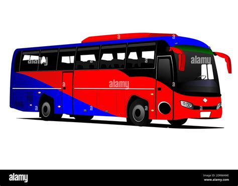 Blue Red Tourist Or City Bus On The Road Coach Vector Illustration