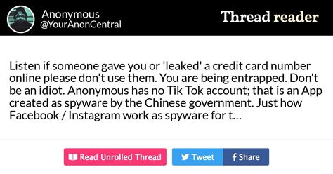 Before you stop making payments, learn the alternatives. Thread by @YourAnonCentral: Listen if someone gave you or 'leaked' a credit card number online ...