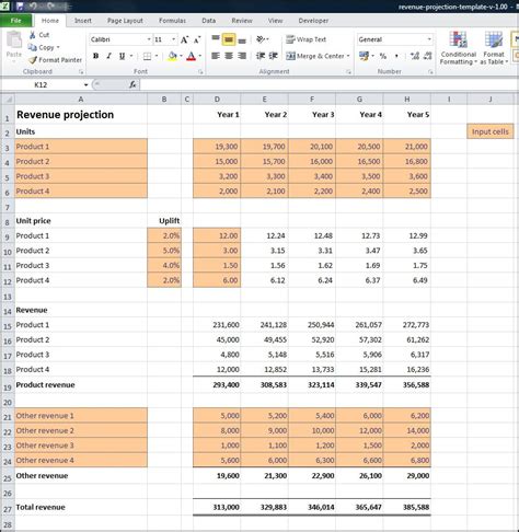 Spreadsheet Revenue Projection Template 7 Revenue Projection