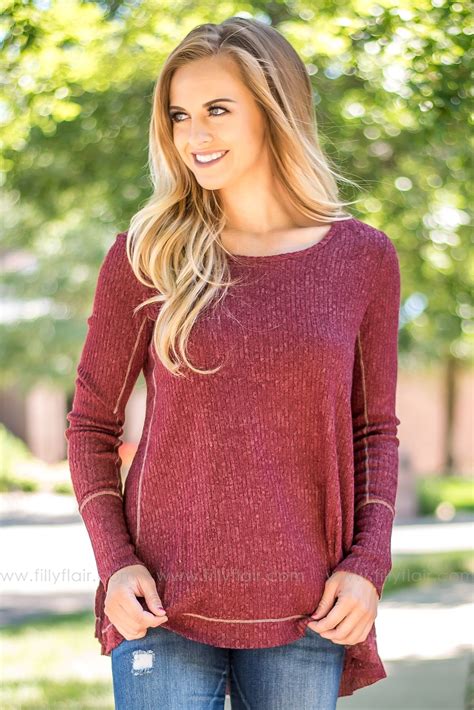 winding down burgundy long sleeve top filly flair women clothing boutique online womens