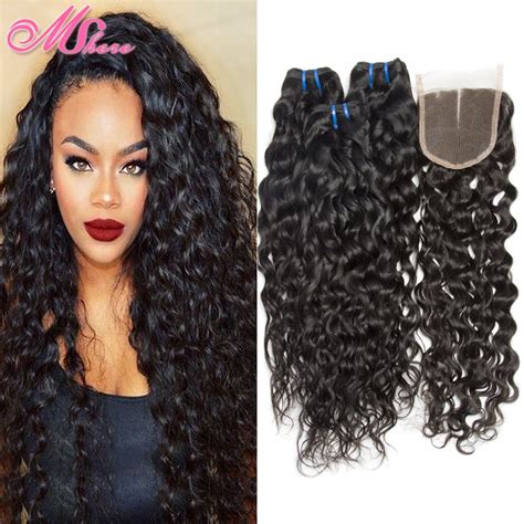 Brazilian Water Wave Virgin Hair With Closure Wet And Wavy Hair 3 Bundles With Lace Closure