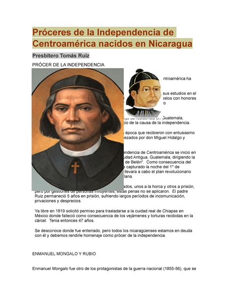 Próceres De La Independencia De Centroamérica Nacidos En Nicaragua Próceres De La