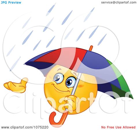 Clipart Emoticon Catching Rain In His Hand And Holding An Umbrella