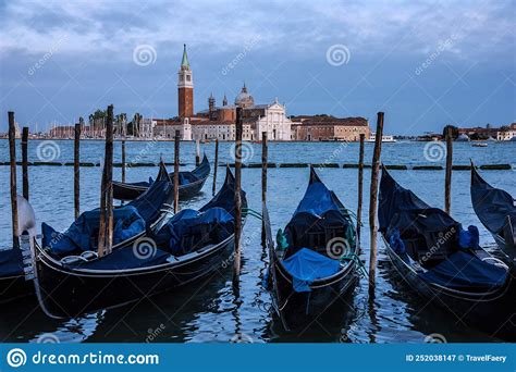 Gondolas Venice Sea View Italy San Giorgio Maggiore Island Stock
