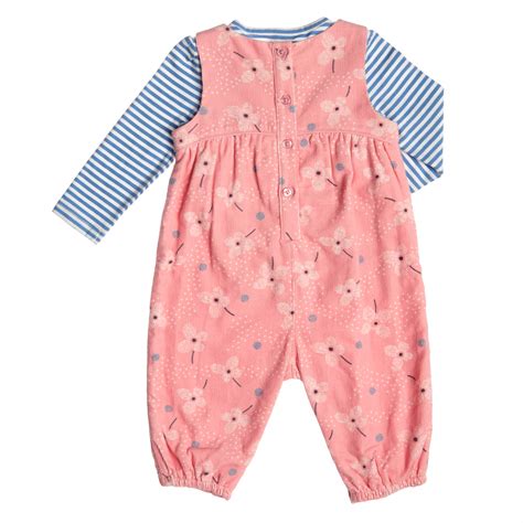 John Lewis And Partners Baby Floral Print Cord Dungaree Set Pink