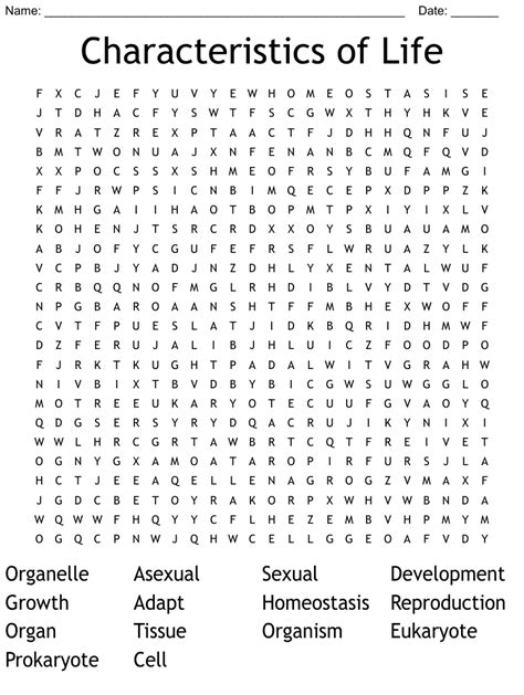 Characteristics Of Life Word Search Wordmint