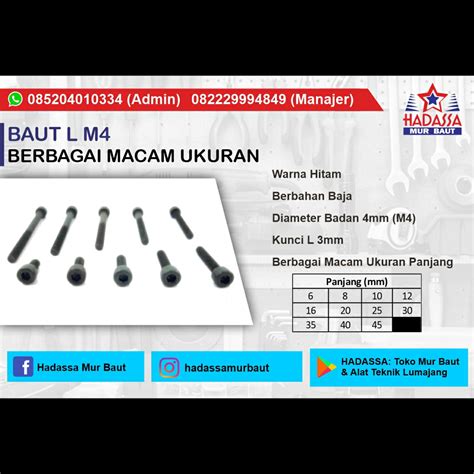 Baut L M4 Berbagai Macam Ukuran | HADASSA