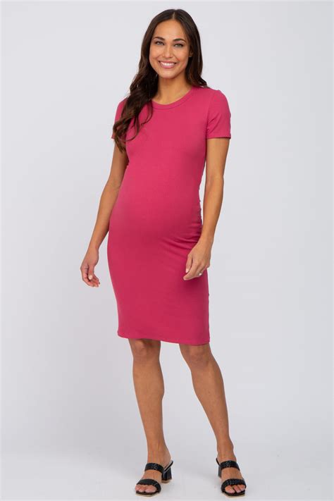 magenta ribbed fitted maternity dress pinkblush