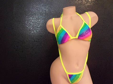 Exotic Dancewear Rainbow Bikini Stripper Outfit Sexy Etsy