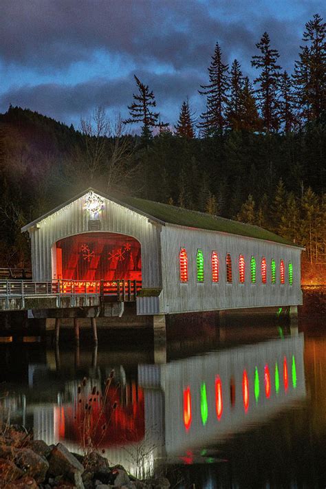 Christmas Reflections At Lowell Covered Bridge Photograph By Matthew