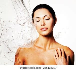 Beautiful Naked Woman Wet Body Splashes Stock Photo Edit Now