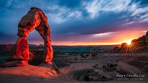 Intense Red Sunset Delicate Arch In Arches National Park Near Moab