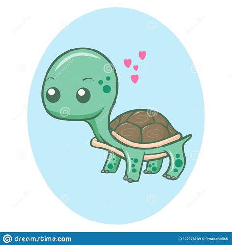 Cute Kawaii Turtle Cartoon Illustration Stock Vector Illustration Of