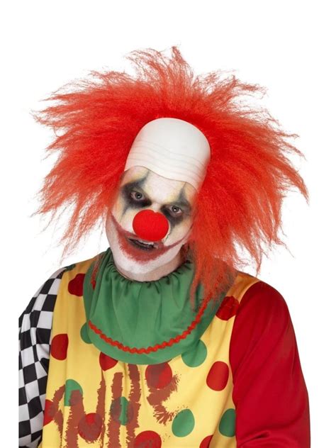 26 Red And White Clown Men Adult Halloween Wig With Bald Head Costume