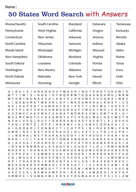 50th State Word Search