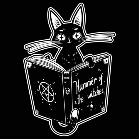 Black Witches Cat Reading Book Dark Magic Hammer Witches Malleus Stock