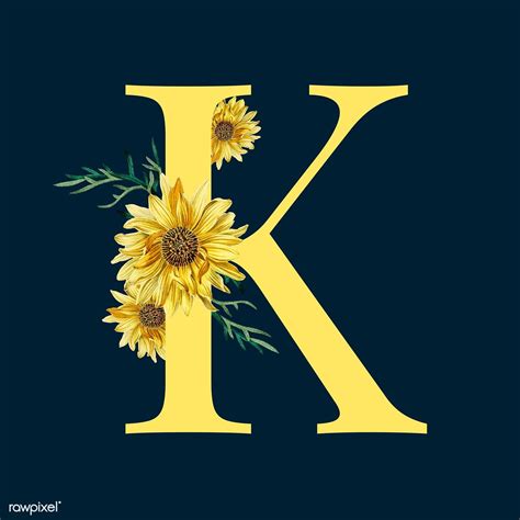 Yellow Alphabet K C Decorated With Hand Drawn Sunflower Vector Free