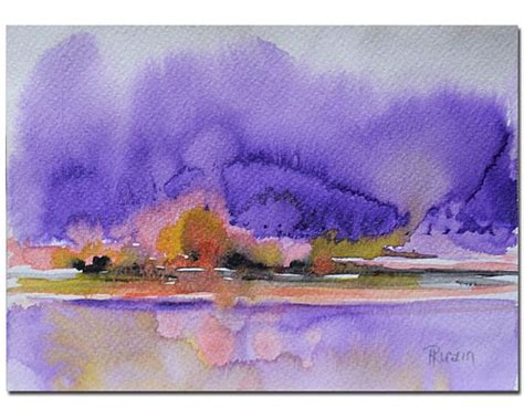 Purple Original Abstract Landscape Watercolor Painting Etsy