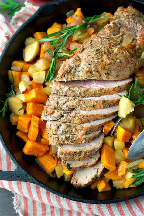Roast 25 minutes or until pork is desired doneness and sweet potatoes are tender. Roasted Pork Tenderloin with Apples and Sweet Potatoes ...