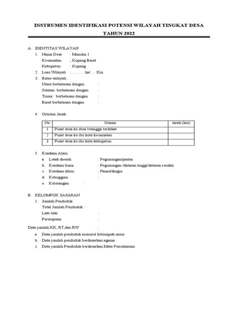 Instrumen Identifikasi Potensi Wilayah Tingkat Desa Tahun 2022 Pdf