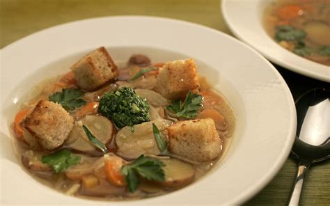 Make sure all ingredients boil with a little water. Recipe: Rustic vegetable soup with rye croutons and ...