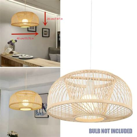 Vintage Bamboo Wicker Rattan Lantern Pendant Light Fixture Hanging