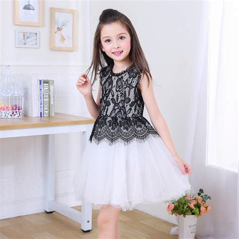 Kids Girls Black Lace White Tulle Party Dress Children Sleeveless