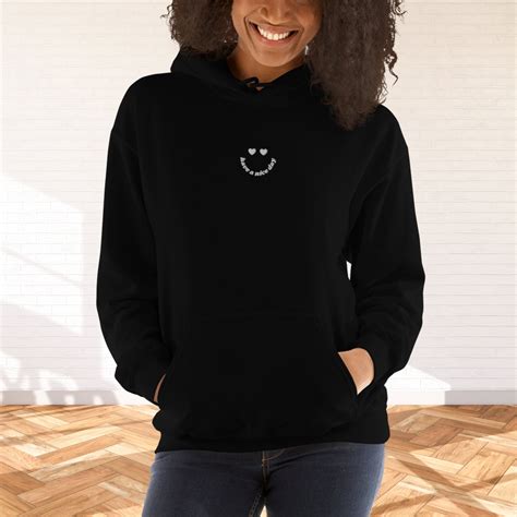 Embroidered Heart Eye Happy Face Hoodie Unisex Etsy