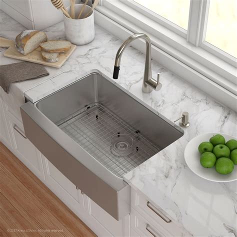 Farmhouse sinks generally feature a 3.5 inches drain which is a standard drain size. Kraus KHF20030 30 Inch Farmhouse Single Bowl Stainless ...