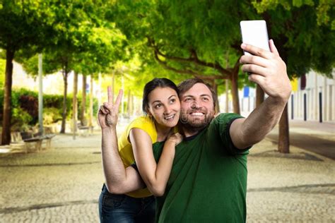 Couple Making Selfie In The Park Stock Image Image Of Person Love