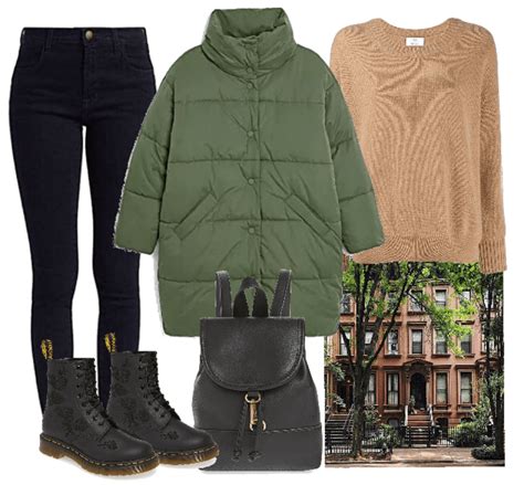 College Outfit Shoplook Green Outfits Winter Outfits Joey Friends
