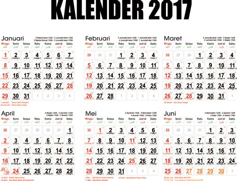 Kumpulan Kalender 2017 Beserta Hari Libur Nasionalnya Galaksi Berita