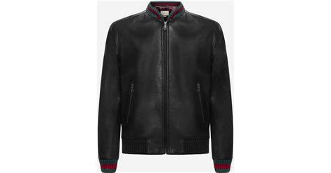 Gucci Web Detail Leather Bomber Jacket In Black For Men Lyst