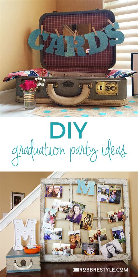 You can use instagram photos in a banner, as part of your centerpieces fill individual mason jars with a scoop of ice cream, and then add various sundae toppings before securing them with a lid and placing them in a cooler. DIY Graduation Party Ideas - Robb Restyle