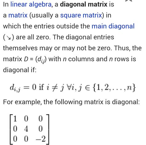 Matrices Basis For The Definition Of A Diagonal Matrix Mathematics