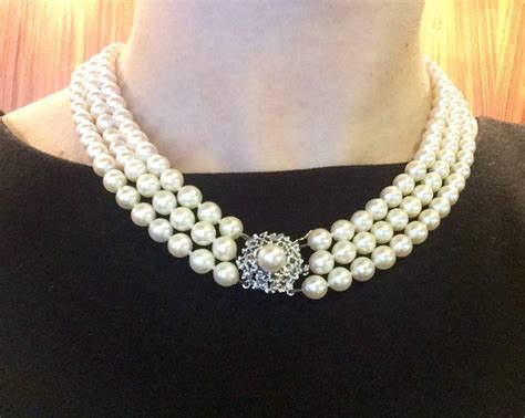 Triple Strand Pearl Necklace With Gold Clasp For Sale At 1stdibs