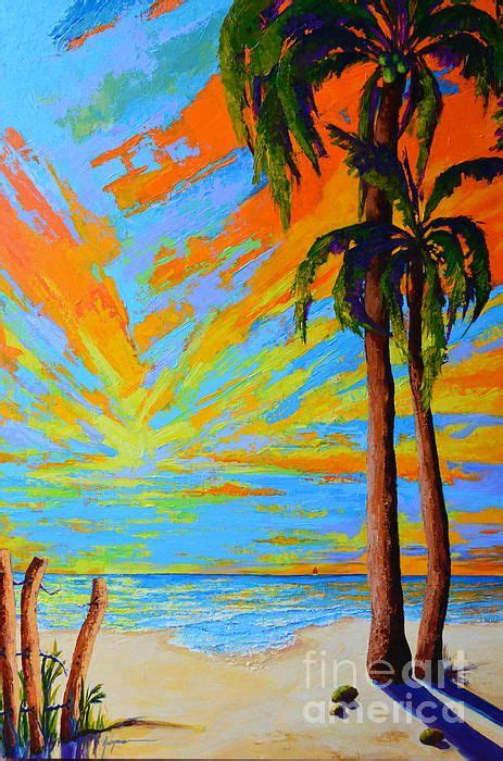 Florida Palm Trees Tropical Beach Colorful Sunset Painting By
