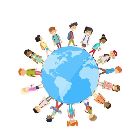 Premium Vector Children Group Standing Around Globe World Unity